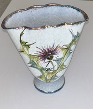 VINTAGE Sesto Vase Italian MAJOLICA FIORENTINO BLUE SPONGE GOLD THISTLE Unmarked picture
