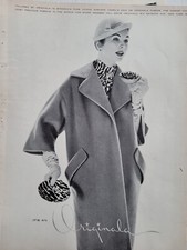 1955 Women's Originala Vicuna fabric by Stroock coat vintage Suzy Parker ad picture