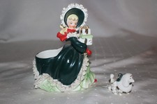 Vintage Napco Christmas Shopper Girl Planter w/ Poodle & Spaghetti Trim AX2752A picture