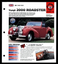 Triumph 2000 Roadster(UK 1948-49)Spec Sheet 1998 HOT CARS All Time Greats #5.125 picture