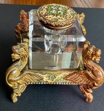 REDUCED Antique 19th Cent French Napoleon III Era Ink well original Glass/lid picture