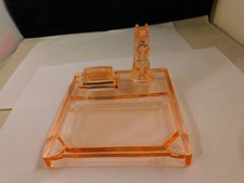 Great Vintage Art Deco Scottie Dog Pink Glass Ashtray W/ Matchbook Holder Rare picture
