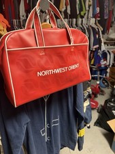 Vintage Northwest Orient Airlines Logo Double-Handled Travel Bag Red Vinyl RARE picture
