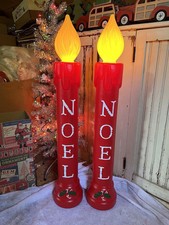 Blow Mold Noel Nostalgic Christmas Candles Union 39” Pair Yellow Flame Tops New picture