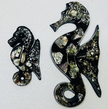 Set Of 2 Sea Horses Acrylic Lucite Abalone Shell Wall Art Vintage Nautical Fish picture