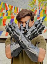 Pair Of Medieval Gloves Nazgul Gauntlets Steel Armor Black and Gloves Halloween picture