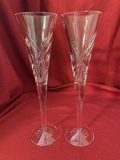 Pair of Waterford “Wishes” Crystal Fluted Champagne Glasses W/Starburst Designs picture