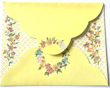 Vintage Stationery Fold A Note Postalette Pretty Flowers on Yellow picture