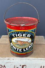 RARE ORIGINAL Early 1900's TIGER BRAND WHITE LEAD Paint Can KILLER ADVERTISING picture