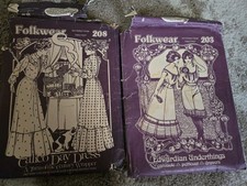 Folkwear Vintage SEWING PATTERN 1979 LOT OF 2 CALICO DRESS EDWARDIAN UNDERTHINGS picture