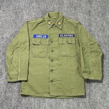 Vintage 60s US Army OG-107 Type 1 Cotton Sateen Field Shirt Small Vietnam Green picture