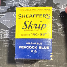 2 Sheaffer’s Skrip Washable Peacock Blue #112 Ink Bottle Glass w/ Box Vintage picture