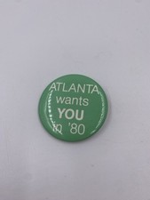 Vintage Mint Green Pinback Button ATLANTA WANTS YOU IN '80 picture