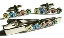 Mana MTG Magic the Gathering Symbols Tie Bar Clip Cufflink Cuff Links Set picture