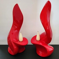 Set of 2 Red Abstract Flame Sculpture Ceramic Candle Holders Modern Accent Décor picture