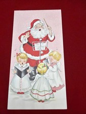 ADORABLE Vtg 1950’s Christmas Card (used) Santa & Little Angels Ephemera Kitsch picture