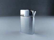 Vintage SIM Austria Chrome Ribbed Gas Lighter Retro Pocket Tobacciana No Reserve picture