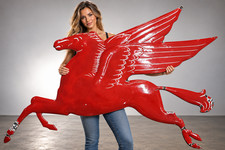 Red Mobil oil Pegasus 3D Embossed Porcelain Metal Gas Oil Sign Approx. 38