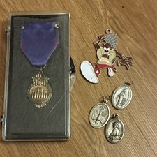 Vintage Lot Of 5 Religious & NYS Medals And Disney TAZ charm picture