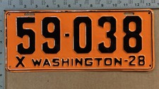 1928 Washington license plate 59038 YOM DMV HIGH QUALITY RESTORED 24526 picture