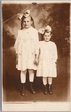 1910s COLUMBUS Ohio Studio Photo RPPC Postcard 2 Girls in Matching White Outfits picture