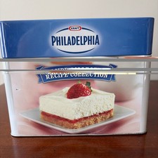 Philadelphia Recipe Collection Tin Box Blue White Kraft Cream Cheese Recipes picture