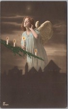 c1910s CHRISTMAS Tinted Photo / RPPC Postcard Angel Girl / Xmas Tree & Candles picture