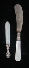 Victorian Mother of Pearl Page Turner Sterling Letter Opener & Spreader (CB6) picture