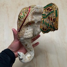 Handmade Wooden Jeweled Mosaic Elephant Head Wall Hanging Statue Decor picture