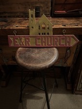 Vintage E & R CHURCH OF CHRIST Metal Advertising SIGN Double Sided picture