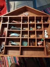 Vintage Wood Wall Shadow Box Trinket Shelf Display Case Glass w/ 24 Minis  COOL picture
