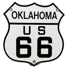 VINTAGE US ROUTE 66 OKLAHOMA PORCELAIN SIGN HIGHWAY SHIELD MOTHER ROAD GARAGE picture