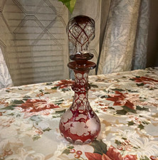Antique Victorian Cranberry Ruby Cut Clear Glass Perfume Bottle Decanter 19thC picture