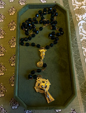 Vintage Italian St Patrick Rosary Celtic Crucifix Green Faceted Glass Beadsitaly picture