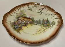 Vintage Country Cottage Scenic Decorative Plate Gold Trim 10.25