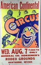 Vintage American Continental Circus Poster Window Card Hawthorne Nevada 22