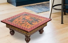 Beautiful Traditional Wood Chowki Bajot, Pooja Home Wooden Stool, Multicolour picture