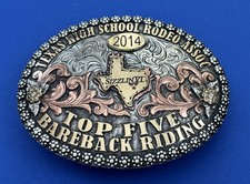 Vintage 2014 Texas HS Rodeo Top 5 Bareback Riding Sizzlin VI Trophy Belt Buckle picture