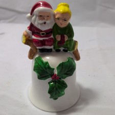 Vth Ceramic Christmas Bell - Santa & Mrs. Claus on Sleigh Topper, Retro Holiday  picture