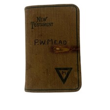 WW1 WWI US Army Signal Corps Pocket New Testament Bible Named P W Mead Antique picture