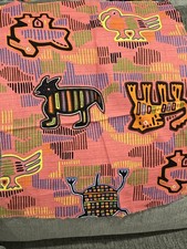 Vintage Panamanian Guna Mola Cotton Fabric Geometric Animal Bird Pink Orange picture