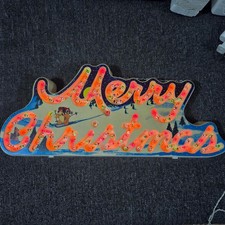 Merry Christmas Holiday Glow Lighted Greetings Sign 144 Life Lights Vintage 90s picture