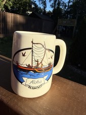 Vintage 1981 KavaCraft Hawaii Aloha Outrigger Canoe Coffee Mug Honolulu Ceramic picture