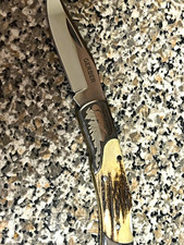 Discontinued Gerber Lock-back Pocket knife Stag Handle Clip Point Plain Edge SS picture