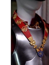 Medieval Knight Livery Collar Lord Allegiance Chain of Office Gilt Red Enamel Ne picture