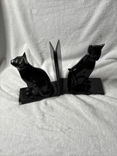Pair Vintage Art Deco MCM Regal Black Cat Bookends Enameled Metal  picture