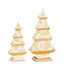 RAZ Imports White and Gold Chinoiserie Christmas Trees Set of 2 picture