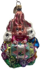 Christopher Radko 2001 Triple Treasure Easter Bunnies Glass Ornament 01-0478-0 picture