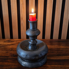 Candlestick Antique Large Primitive 17th Century Era Bulbous Capstan Pewter picture