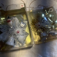 Vintage Made in Japan Christmas Ornaments Set of 2 Snowman Bells Silver Gold NOS picture